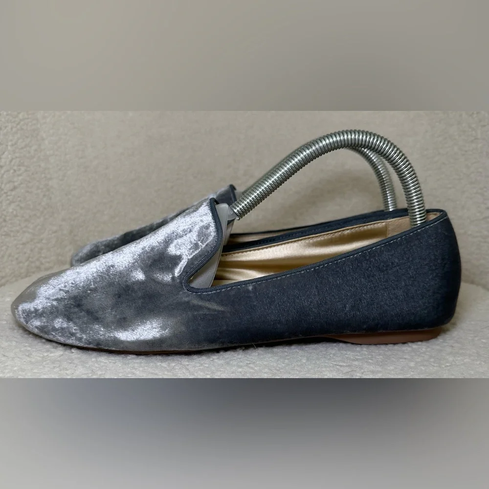 Birdies Starling velvet loafers grey gray silver slip-ons preppy fall winter 9.5